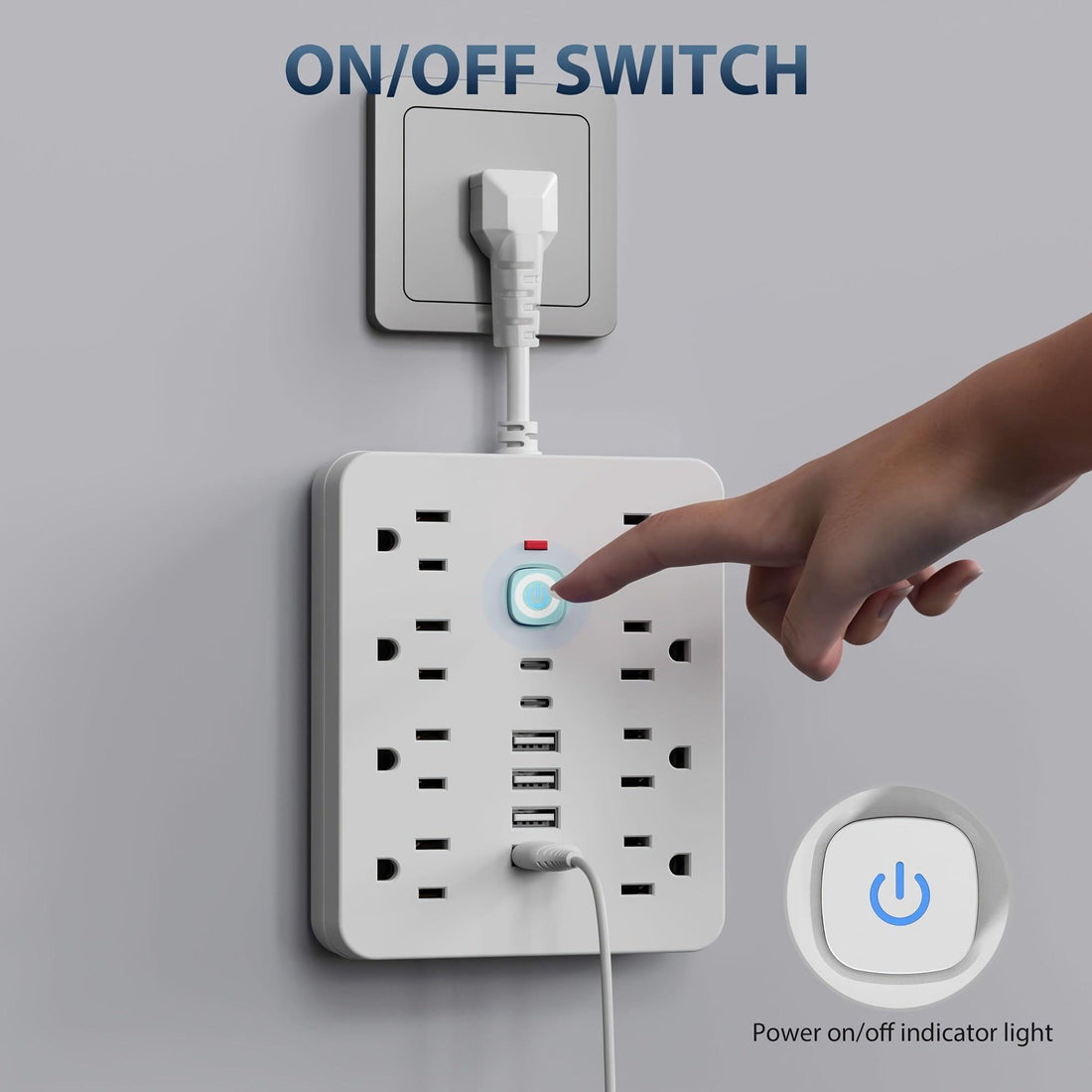 1pc Heavy-Duty Power Strip with 8 AC Outlets (Including Dual USB-Powered sockets), 4 USB-A + 2 USB-C Ports, Individual ON/Off Switches, Overload Protection & Compact Extension Cord - for Home, Office, Gaming, Travel - North A - Buy online at  Vibe In Cart.