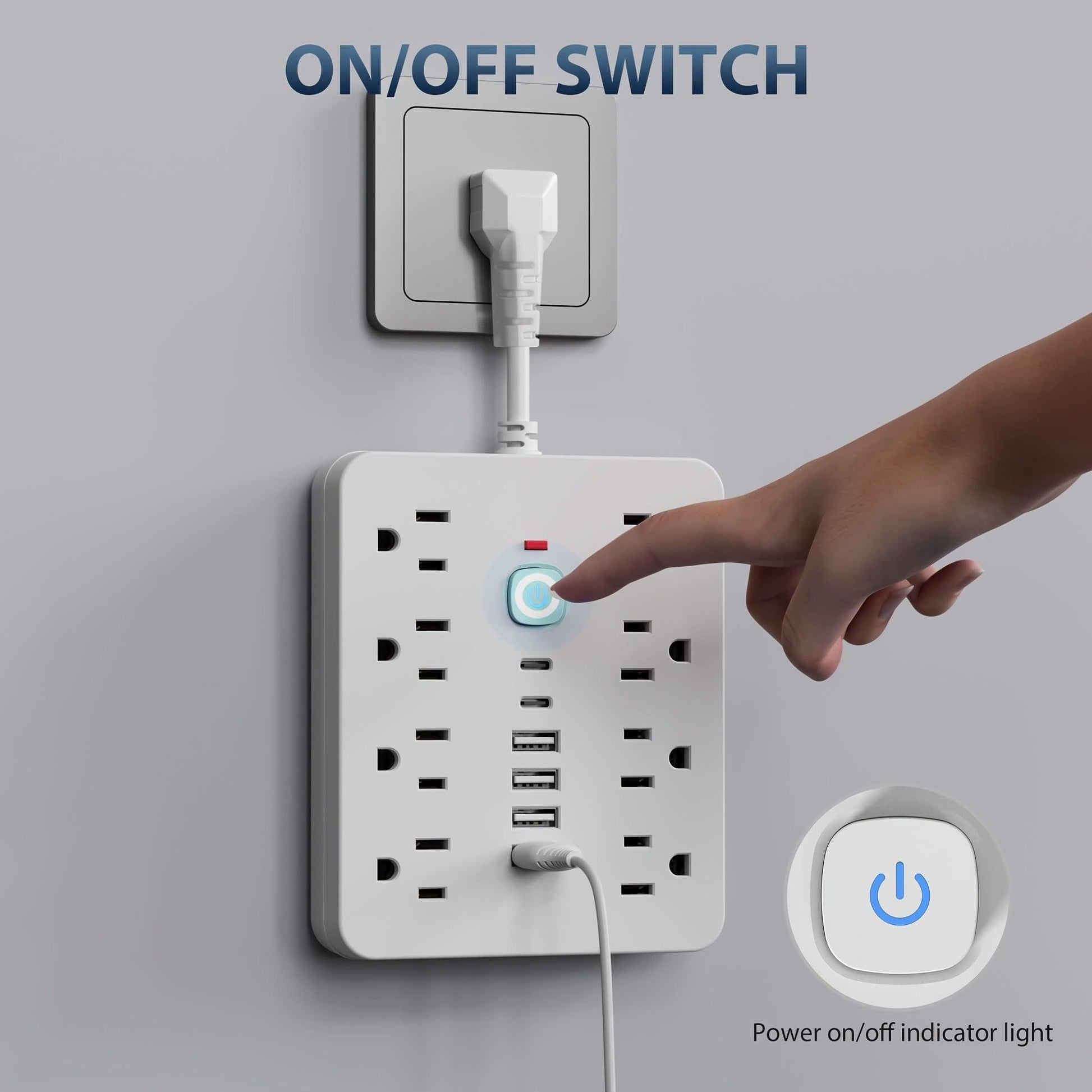1pc Heavy-Duty Power Strip with 8 AC Outlets (Including Dual USB-Powered sockets), 4 USB-A + 2 USB-C Ports, Individual ON/Off Switches, Overload Protection & Compact Extension Cord - for Home, Office, Gaming, Travel - North A - Buy online at  Vibe In Cart.