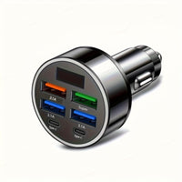 1pc - 6-Port Super Speed Car Charger - 66W Dual PD Ports, LED Voltage Monitor, 4 USB And 2 Type-C Multi-Port Adapter for Fast Charging on The Go - Universal Car - Buy online at  Vibe In Cart.