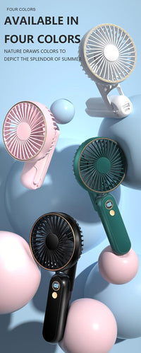 NEW USB charging foldable handheld small fan, can hang neck and desktop, can be handheld, detachable and clean, digital display, five speed adjustment, with power bank function, 4000mAh outdoor small fan - Buy online at  Vibe In Cart.