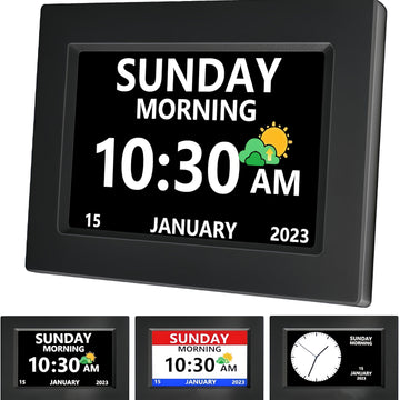 7 Inch Clock With Day And Date For Elderly Large Display Digital Clock 12 Alarms 3 Medicine Reminders Large Font Dementia Clocks Alarm Clock For Seniors Day Clock Black - Buy online at  Vibe In Cart.