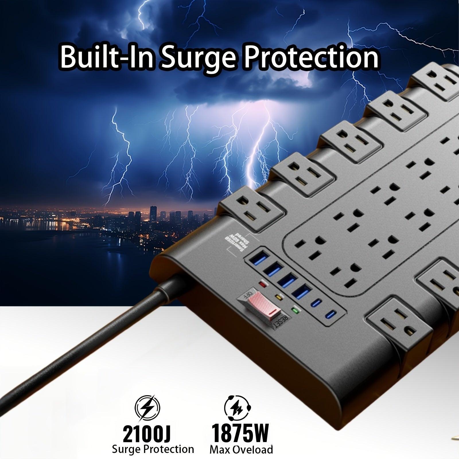 28-in-1 Surge Protector Power Strip with 22 Spacious AC Outlets(1875W/15A), 5/4 USB-A, 1/2 Type-C Ports, Control Switch, Overload Protection, Flat Plug Wall Mount, Space-Saving Extension Cord, Desk USB Charging Station for Ho - Buy online at  Vibe In Cart.
