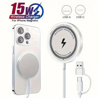 A Fast-charging Magnetic Wireless Charger 15W Charging Pad, Compatible with iPhone 16/15/14/13/12/11, Pro Max/Mini, 5W Samsung S24/S23/S23 Ultra/S22/S22+/S22 U, with Dual Input USB-C/A Ports, Compatible, with Smart Overcharge - Buy online at  Vibe In Cart.