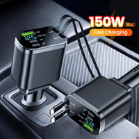 [150W 5-in-1 Car Charger] 5-in-1 150W M4 Foldable Car Charger | Dual Stretch Cable with LED Display, USB-C PD Fast Charging, Multi-Port USB Charging for Android Phones, Travel Adapter for Vehicles - Buy online at  Vibe In Cart.