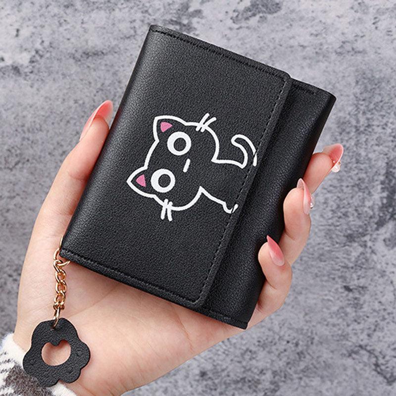 Cartoon Cat Print Girl Cute Coin Wallet PU Triple Fold Lady Card Bag Wallet Portable Document Storage Bag Student Coin Wallet Travel Wallet - Buy online at  Vibe In Cart.