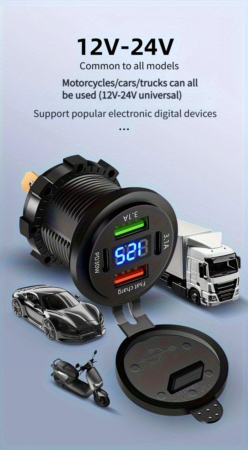 120W Super Fast Charging Charger Power Socket 4-in-1 Port Charger Socket 12V-24V-40V Car Power Socket PD30W with Digital Display Voltage Charger Suitable for Installation in Cars/Motorcycles/Trucks/RVs/Ships, Compatible with - Buy online at  Vibe In Cart.