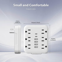 [12-in-1 Mini Power Adapter] 12-in-1 Mini Power Adapter | 6 AC Outlets, 4 USB, 2 Type-C | Sturdy, Durable, Portable | Multi-Outlet Wall Socket | Travel, Office, Home | Black & White - Buy online at  Vibe In Cart.