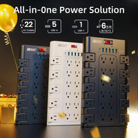 28-in-1 Surge Protector Power Strip with 22 Spacious AC Outlets(1875W/15A), 5/4 USB-A, 1/2 Type-C Ports, Control Switch, Overload Protection, Flat Plug Wall Mount, Space-Saving Extension Cord, Desk USB Charging Station for Ho - Buy online at  Vibe In Cart.