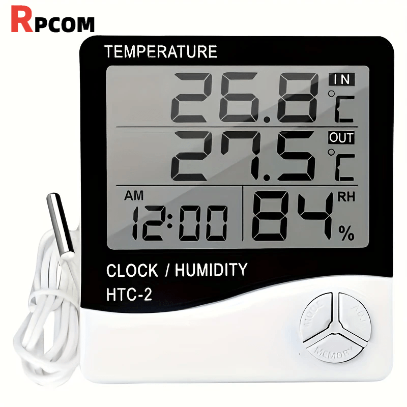HTC-2 Temperature And Humidity Monitor with Clock, Alarm, And Calendar, Digital Thermometer Hygrometer for Indoor And Outdoor Use, Includes Back Stand for Home Or Office - Buy online at  Vibe In Cart.
