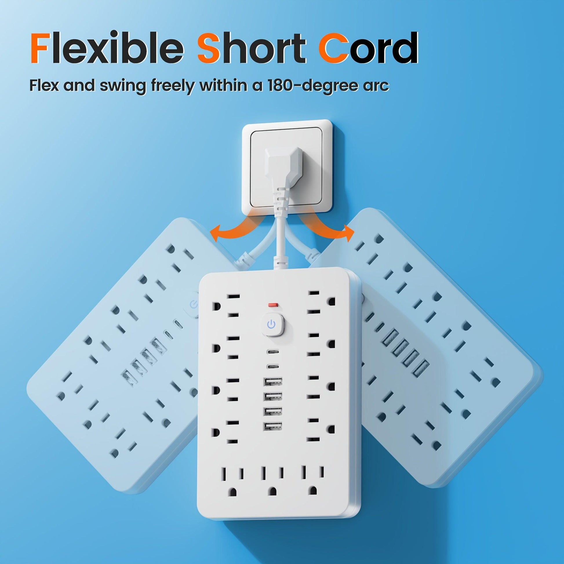1pc Multi-Functional Surge Protection Power Strip With USB Port - 11 AC Outlets With 4 USB-A Ports And 2 Type-C Ports And Short Cord/5 FT/10 FT Extension Cord - For Office, Study, Home, And School Use - Power Socket With Over - Buy online at  Vibe In Cart.