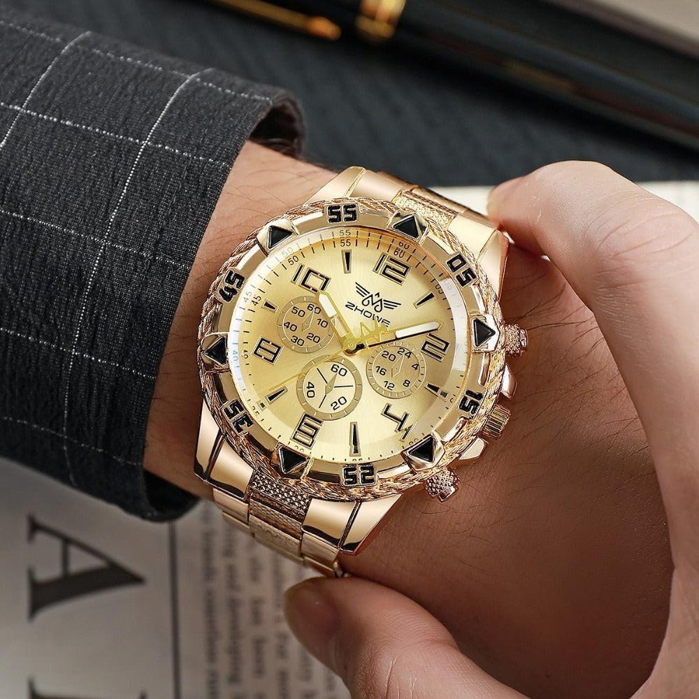 Men'S Luxury Sport Watch with Chronograph, Golden-Plated Case & Bracelet - Automatic Mechanical Movement, Bold Dial, Date Display - for Business, Gym, Everyday - No Battery Needed - Ideal Gift for Him, Gym Timepiece, Sophisti - Buy online at  Vibe In Cart.