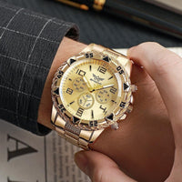 Men'S Luxury Sport Watch with Chronograph, Golden-Plated Case & Bracelet - Automatic Mechanical Movement, Bold Dial, Date Display - for Business, Gym, Everyday - No Battery Needed - Ideal Gift for Him, Gym Timepiece, Sophisti - Buy online at  Vibe In Cart.