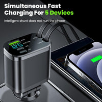 [150W 5-in-1 Car Charger] 5-in-1 150W M4 Foldable Car Charger | Dual Stretch Cable with LED Display, USB-C PD Fast Charging, Multi-Port USB Charging for Android Phones, Travel Adapter for Vehicles - Buy online at  Vibe In Cart.