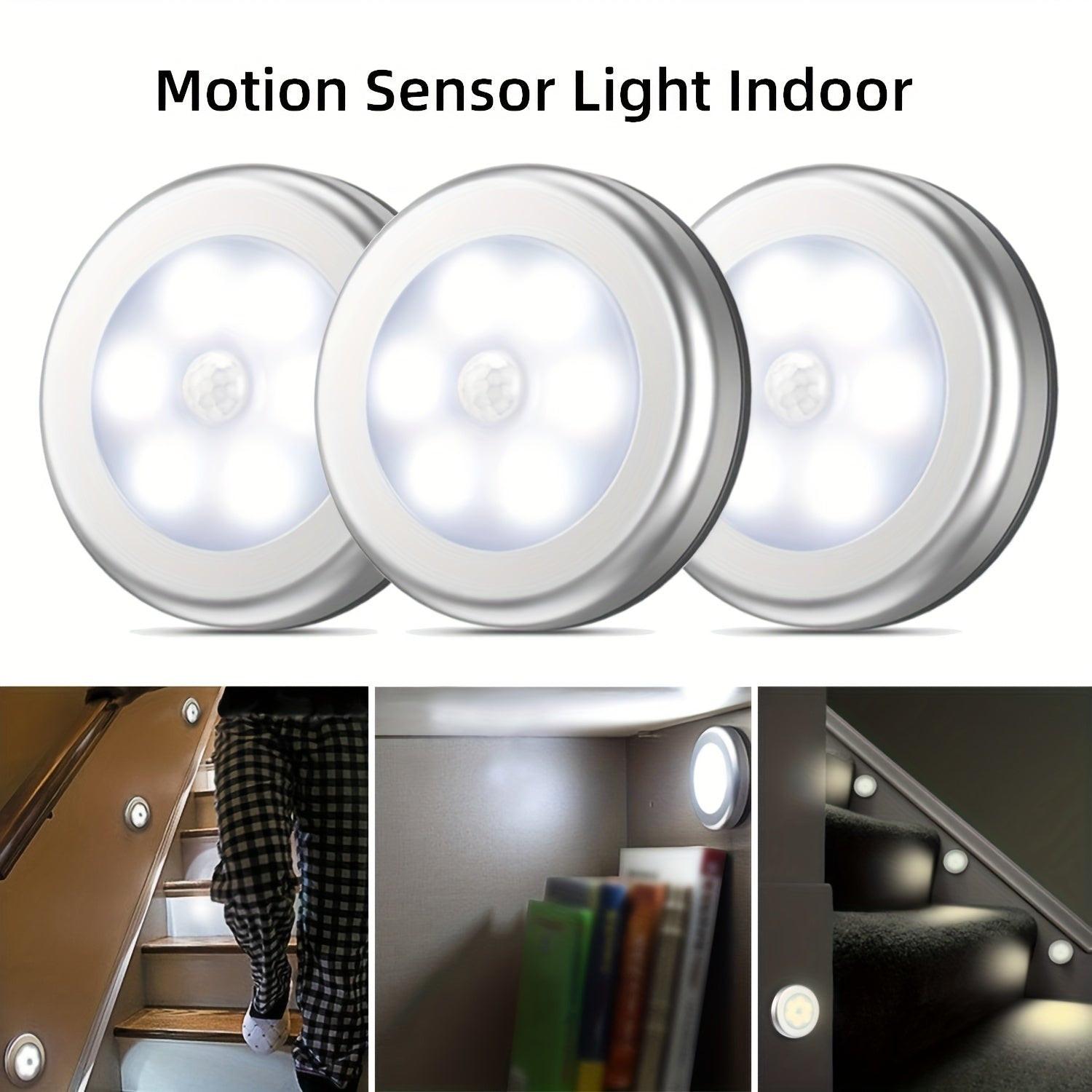 Motion Sensor Puck Lights Available in Sets of 3, 6, 9, Or 12, These Battery-Operated LED Night Lights Are Perfect for Illuminating Stairs, Closets, And Under Cabinets. They Can Be Easily Stuck Anywhere in Your Home, Kitchen, - Buy online at  Vibe In Cart.