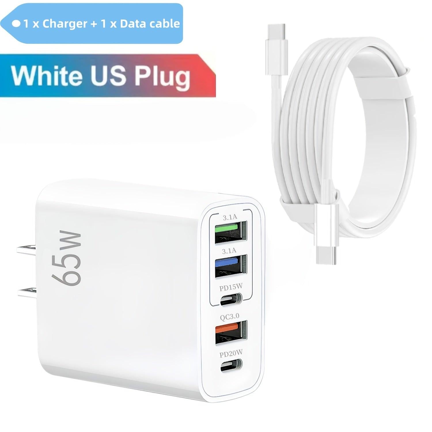 2/4pcs 20W USB C Fast Charger, Wall Charger Block, 5 Port Power Adapter with Data Cable, Compatible with Various Types Of Mobile Phones, White(The Five Ports Add Up to 65W) - Buy online at  Vibe In Cart.