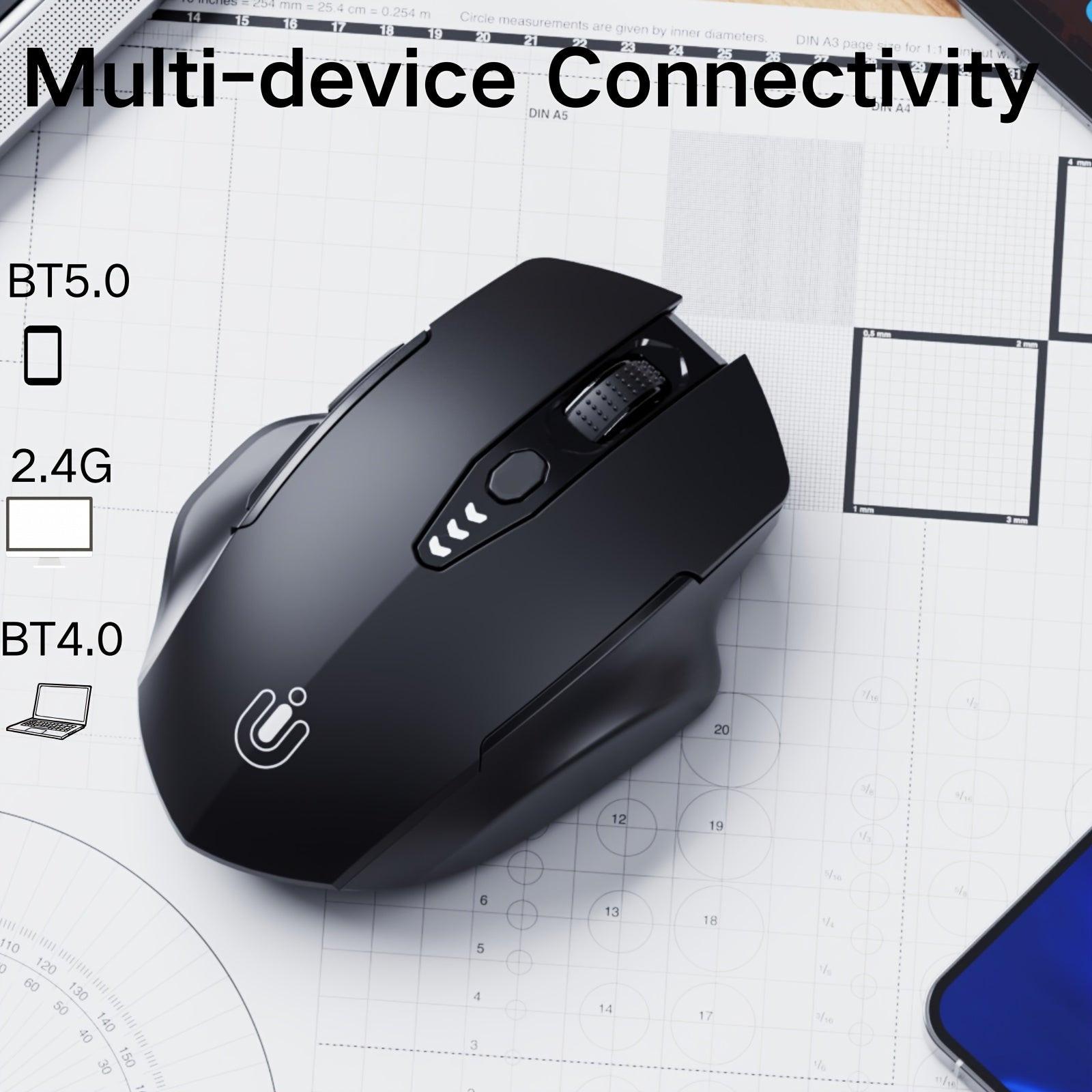 [UINEER Wireless Mouse] UINEER Rechargeable Tri-Mode Wireless Mouse | Ergonomic Design, 6 Buttons, Visible Battery Level, BT 4.0, 5.0 & USB | Office & Learning Mouse - Buy online at  Vibe In Cart.
