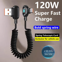 [120W Fast Car Charger] 120W Max Fast Charging Coiled Type-C Car Charger Cable | 90° Elbow Design for Smartphones & Tablets | YXQXYTW - Buy online at  Vibe In Cart.