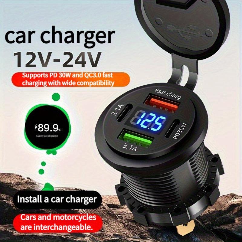 120W Super Fast Charging Charger Power Socket 4-in-1 Port Charger Socket 12V-24V-40V Car Power Socket PD30W with Digital Display Voltage Charger Suitable for Installation in Cars/Motorcycles/Trucks/RVs/Ships, Compatible with - Buy online at  Vibe In Cart.