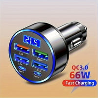 1pc - 6-Port Super Speed Car Charger - 66W Dual PD Ports, LED Voltage Monitor, 4 USB And 2 Type-C Multi-Port Adapter for Fast Charging on The Go - Universal Car - Buy online at  Vibe In Cart.