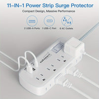 [Heavy-Duty | 8 AC Outlets] WAKSMART Heavy-Duty Power Strip | 8 AC Outlets, 3-Port USB Charging (1 USB-C Fast Charge), 5-Foot Braided Extension Cord, Wall Mount - Compact Charging Station for Office, Dorm, School - ETL - Buy online at  Vibe In Cart.