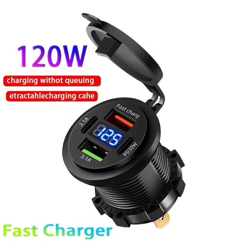 120W Super Fast Charging Charger Power Socket 4-in-1 Port Charger Socket 12V-24V-40V Car Power Socket PD30W with Digital Display Voltage Charger Suitable for Installation in Cars/Motorcycles/Trucks/RVs/Ships, Compatible with - Buy online at  Vibe In Cart.