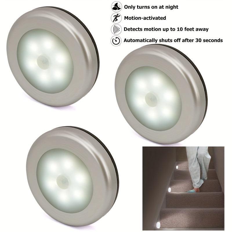 Motion Sensor Puck Lights Available in Sets of 3, 6, 9, Or 12, These Battery-Operated LED Night Lights Are Perfect for Illuminating Stairs, Closets, And Under Cabinets. They Can Be Easily Stuck Anywhere in Your Home, Kitchen, - Buy online at  Vibe In Cart.