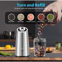 USB Rechargeable Salt and Pepper Grinder Set with Adjustable Coarseness, LED Light Indicator, One-Hand Operation, Stainless Steel Body, Includes 2 Charging Cables - Ideal for Efficient Spice Grinding, Spice Grinder, XWXO - Buy online at  Vibe In Cart.