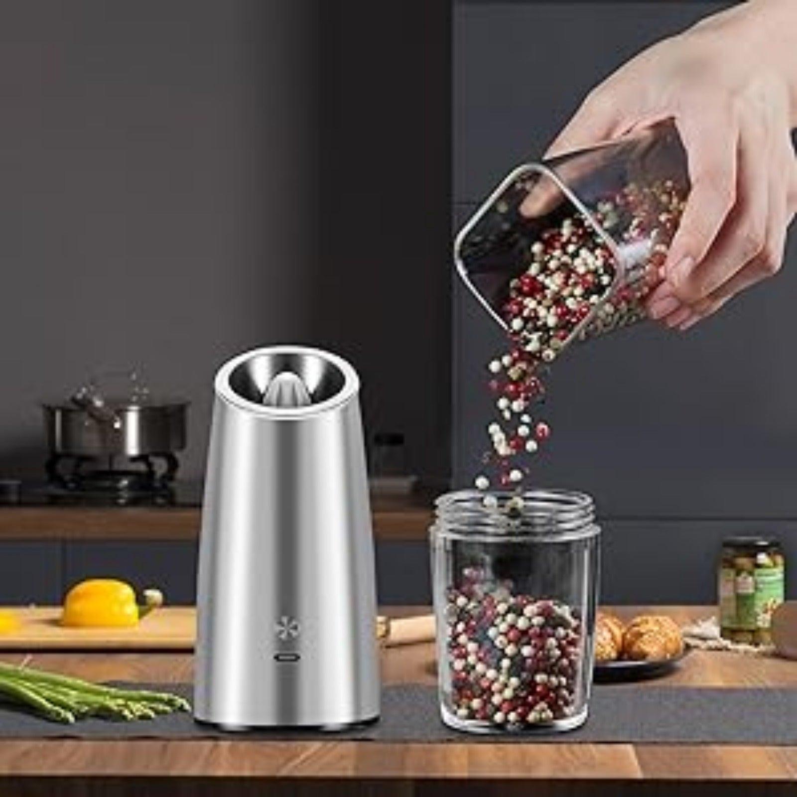 USB Rechargeable Salt and Pepper Grinder Set with Adjustable Coarseness, LED Light Indicator, One-Hand Operation, Stainless Steel Body, Includes 2 Charging Cables - Ideal for Efficient Spice Grinding, Spice Grinder, XWXO - Buy online at  Vibe In Cart.