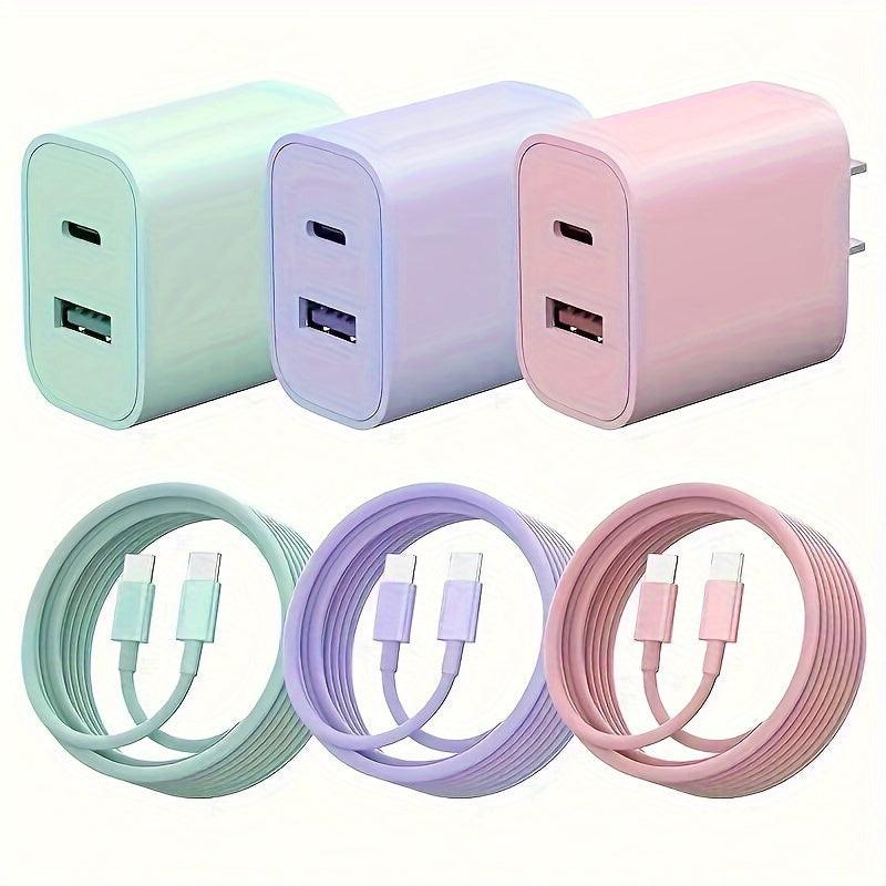 Dual Fast 20W USB C Fast Charger Block With Dual Port Power Adapter, Equipped With A 6-foot Cable C-type Fast Charging Kit, Suitable For IPhone 15 Series, For IPad, Samsung, Etc- Purple/Pink/Green/White - Buy online at  Vibe In Cart.