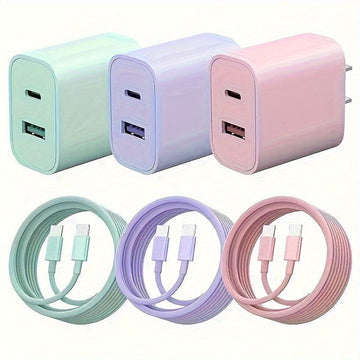 Dual Fast 20W USB C Fast Charger Block With Dual Port Power Adapter, Equipped With A 6-foot Cable C-type Fast Charging Kit, Suitable For IPhone 15 Series, For IPad, Samsung, Etc- Purple/Pink/Green/White - Buy online at  Vibe In Cart.