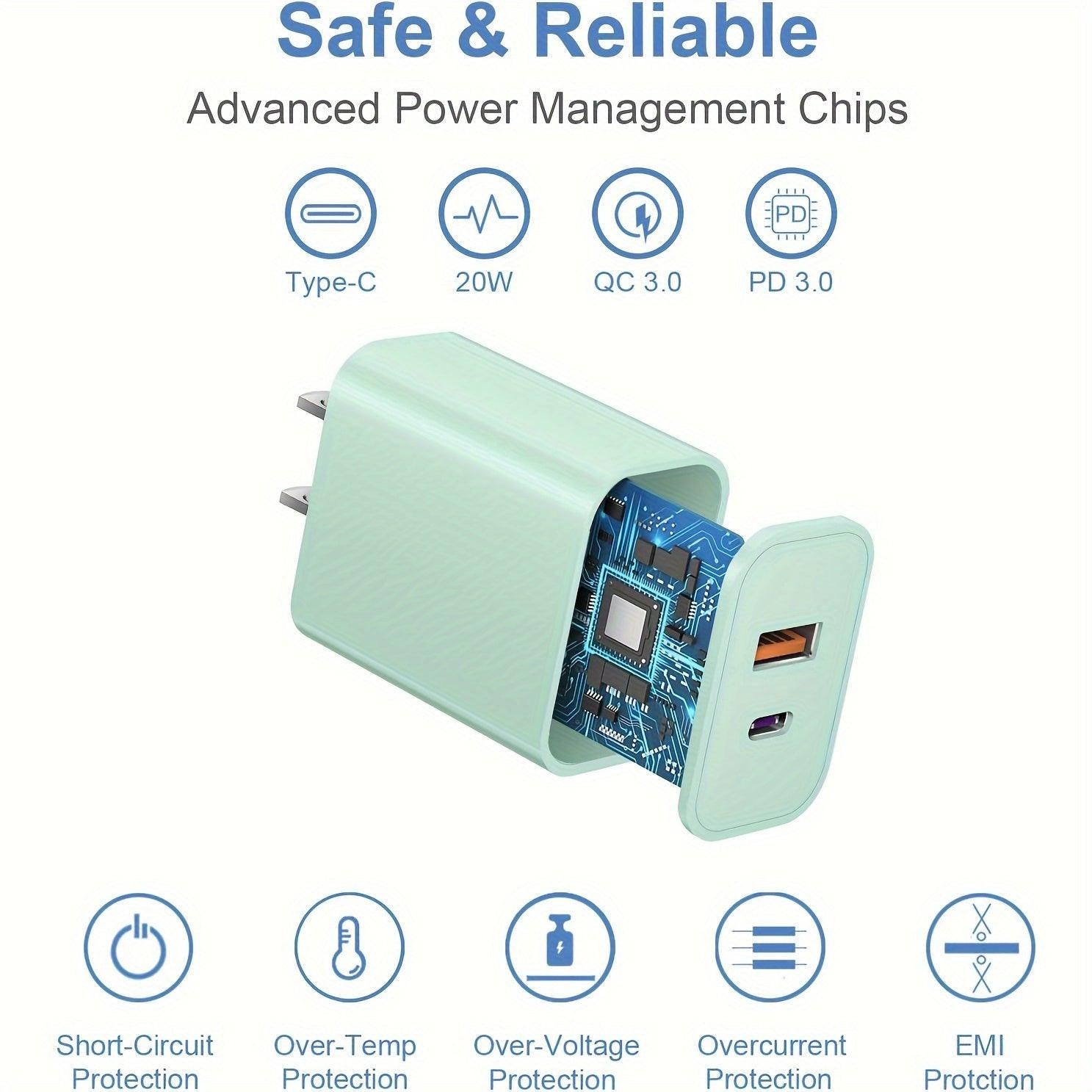 Dual Fast 20W USB C Fast Charger Block With Dual Port Power Adapter, Equipped With A 6-foot Cable C-type Fast Charging Kit, Suitable For IPhone 15 Series, For IPad, Samsung, Etc- Purple/Pink/Green/White - Buy online at  Vibe In Cart.