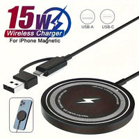 1pc Fast charging Fast-Charging Magnetic Wireless Charger 15W Pad for iPhone 16/15/14/13/12/11, Pro Max/Mini5W Samsung S24/S23/S23/S23 Ultra/S22/S22+/S22 U & for Airpods - Dual Input USB-C/A, Compatible, with Intelligent Over - Buy online at  Vibe In Cart.