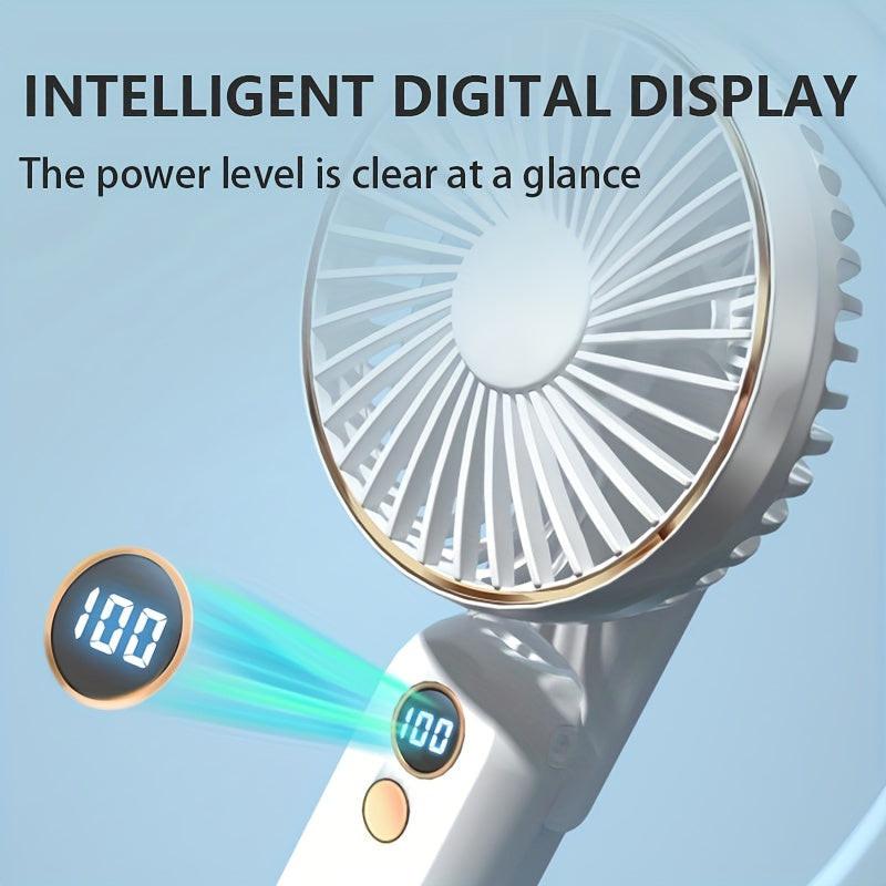 NEW USB charging foldable handheld small fan, can hang neck and desktop, can be handheld, detachable and clean, digital display, five speed adjustment, with power bank function, 4000mAh outdoor small fan - Buy online at  Vibe In Cart.
