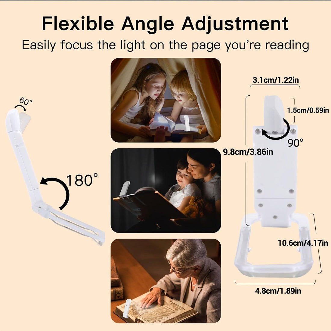 New USB Rechargeable Foldable Reading Lamp, Eye-Friendly Small Night Light for Reading, Suitable for Nighttime Use, with 3 Light Colors And 3 Adjustable Brightness Levels, White Casing, Book Clip, Portable And Easy to Store. - Buy online at  Vibe In Cart.