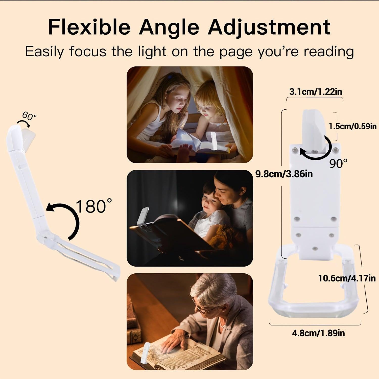 New USB Rechargeable Foldable Reading Lamp, Eye-Friendly Small Night Light for Reading, Suitable for Nighttime Use, with 3 Light Colors And 3 Adjustable Brightness Levels, White Casing, Book Clip, Portable And Easy to Store. - Buy online at  Vibe In Cart.