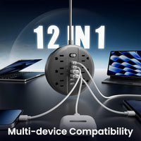1pc 12-in-1 Multi-functional Power Socket With Surge Protector, 6 AC Outlets, 4 USB Outlets And 2 Type-c Ports. Wall-mountable Power Extension. Portable And Compact Design. Suitable For Home, Office And School. In White And B - Buy online at  Vibe In Cart.