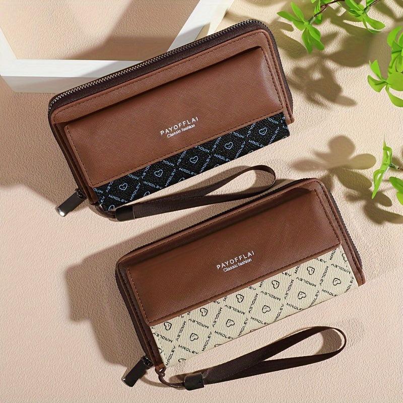 Classic PU Women'S Wallet, Long, Color-Block, Double-Layer Design, Zipper Closure, Zip Pocket, Photo Separation Layer, Nylon Lining, Continental Form Factor, with Positioning Printing for Women - Buy online at  Vibe In Cart.