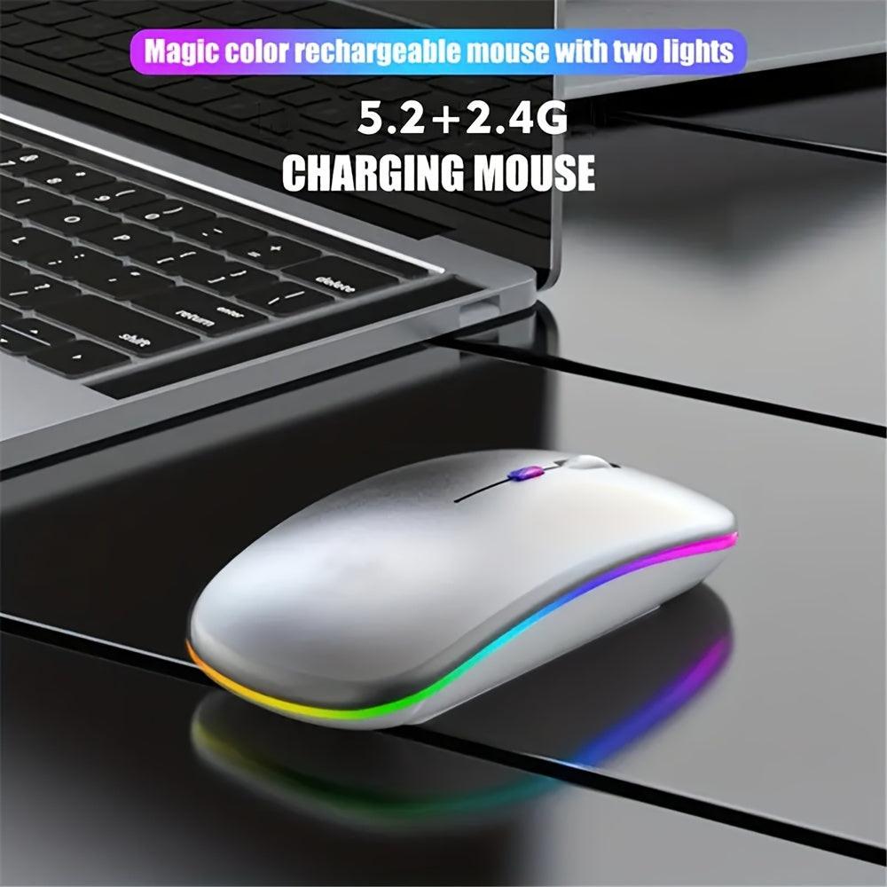 Rechargeable LED Backlit Wireless Mouse, Ultra-Thin 2.4G/5.2 Dual Mode Silent Portable USB Optical Gaming Mouse, Compatible with Laptop/Desktop/Tablet, Ambidextrous Design, 500mAh Battery, Type-C Charging, No Charger Included - Buy online at  Vibe In Cart.