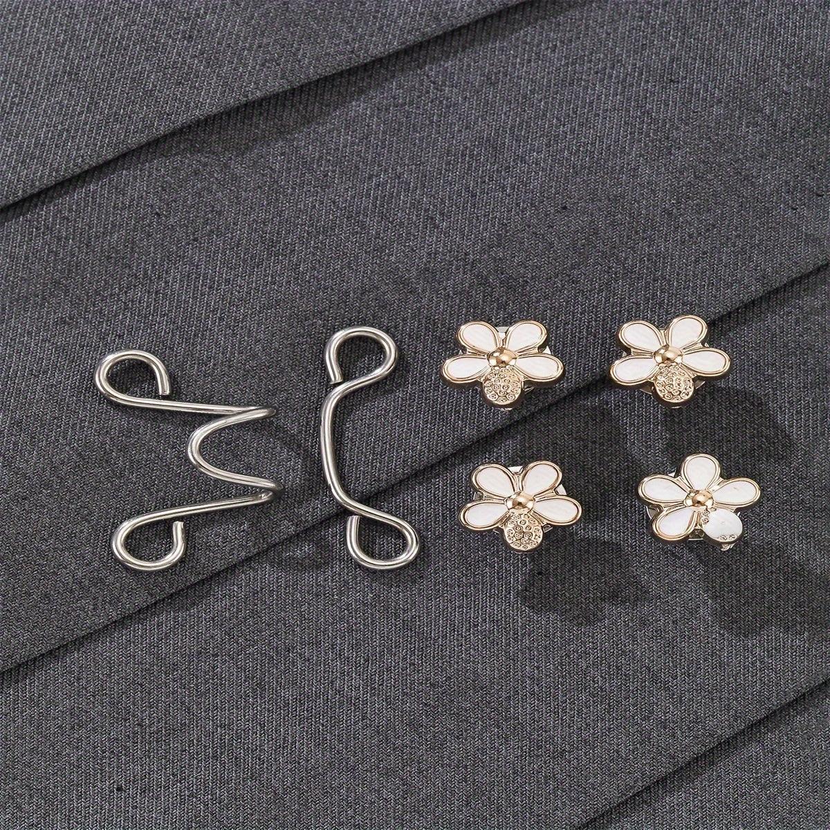 A Pair of Women'S White Floral Metal Fashion Decorative Waist Buttons, Adjustable And Removable, Perfect for Summer to Prevent Wardrobe Malfunctions, Suitable for Casual Wear And Gift Giving. - Buy online at  Vibe In Cart.