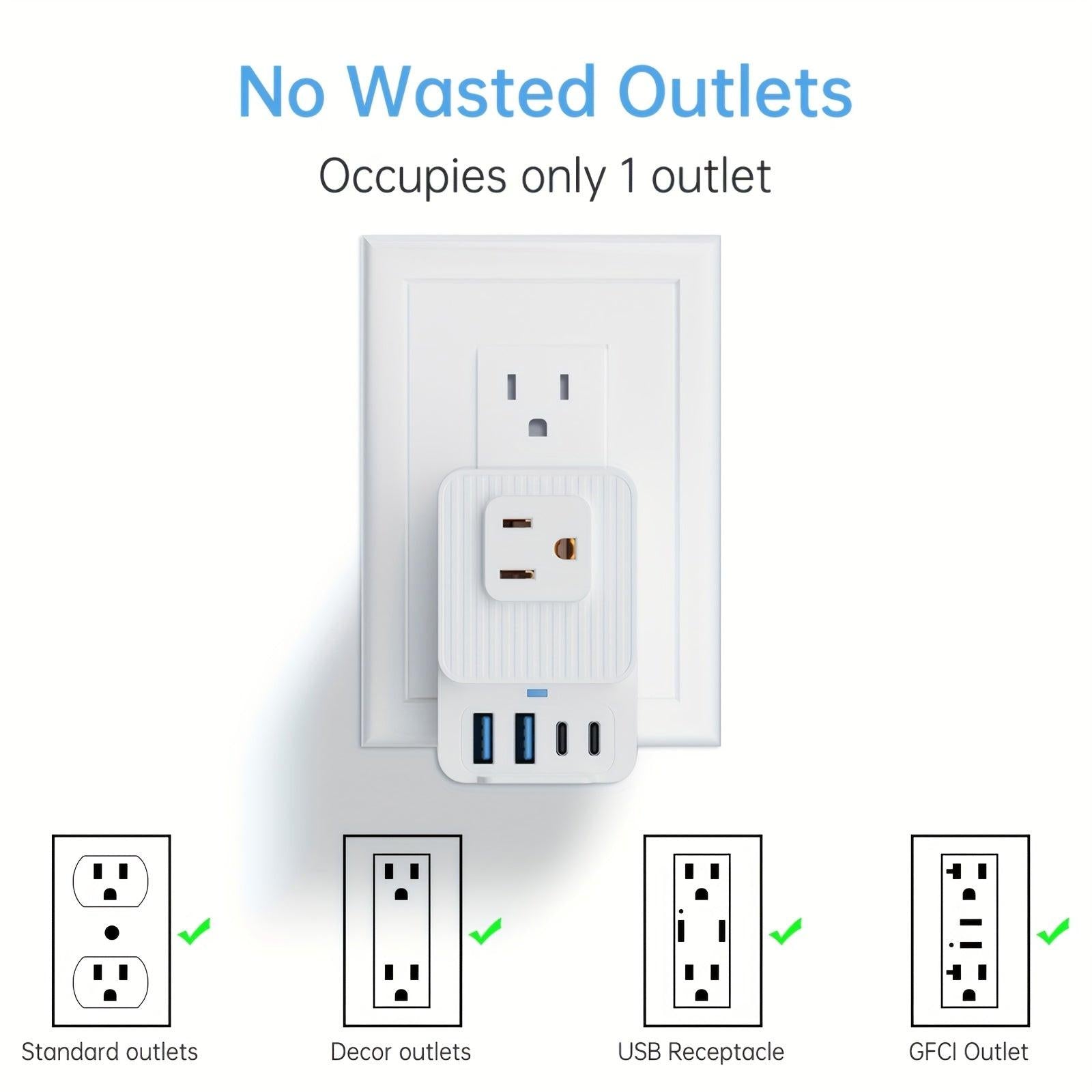 Portable Multifunction 7-in-1 Multi-Plug Outlet Extender with 3 Wide AC Outlets, 2 USB-A Ports and 2 USB-C Ports, Compact Power Strip Outlet Extender for Travel Home Office Dorm Essentials - Buy online at  Vibe In Cart.