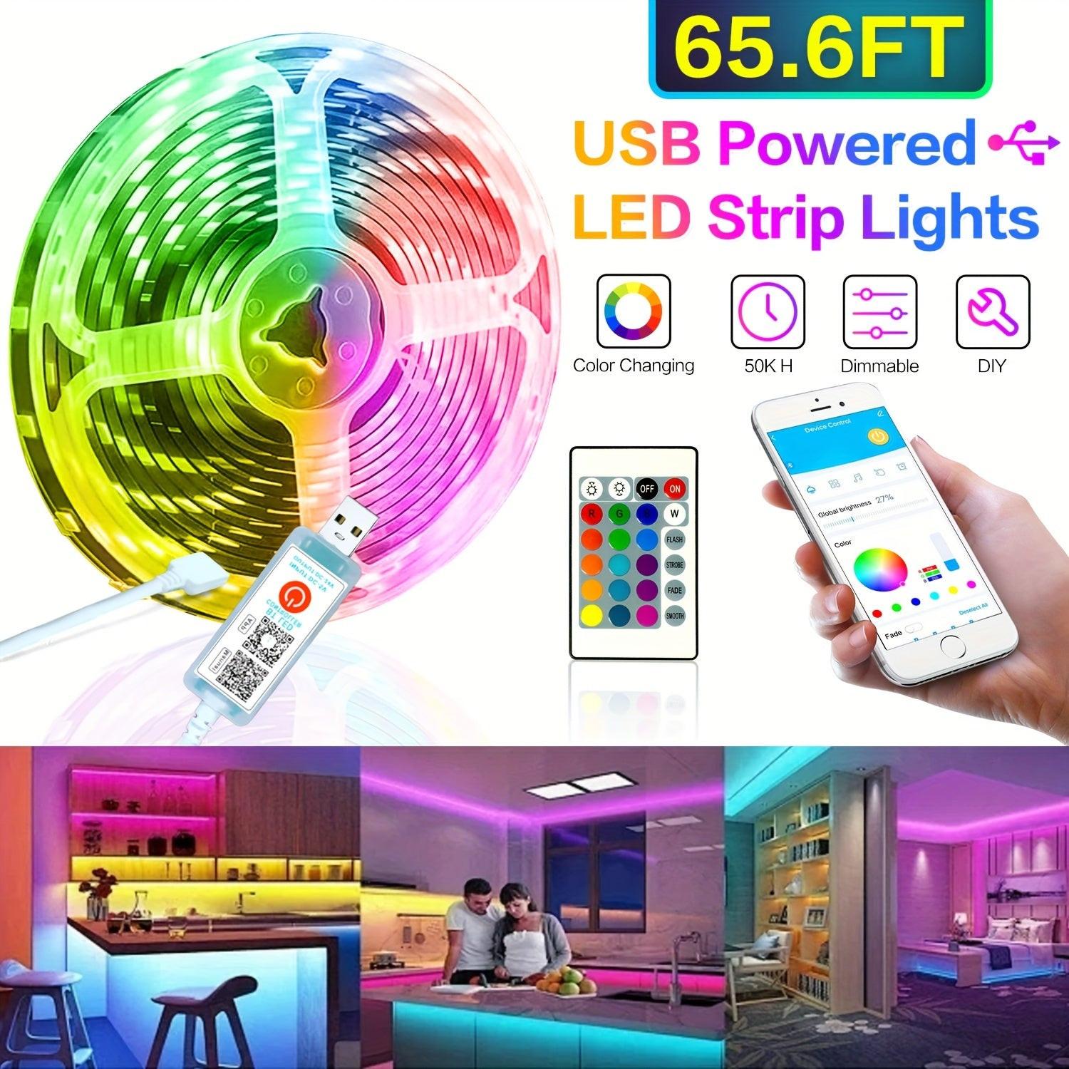 130/25/50/100ft 40/7.5/15/30m LED Strip Lights with App Control Remote, RGB LED 24V Dimmable Sync Color Changing Lights for Bedroom, Home Decor, Music Sync - Buy online at  Vibe In Cart.