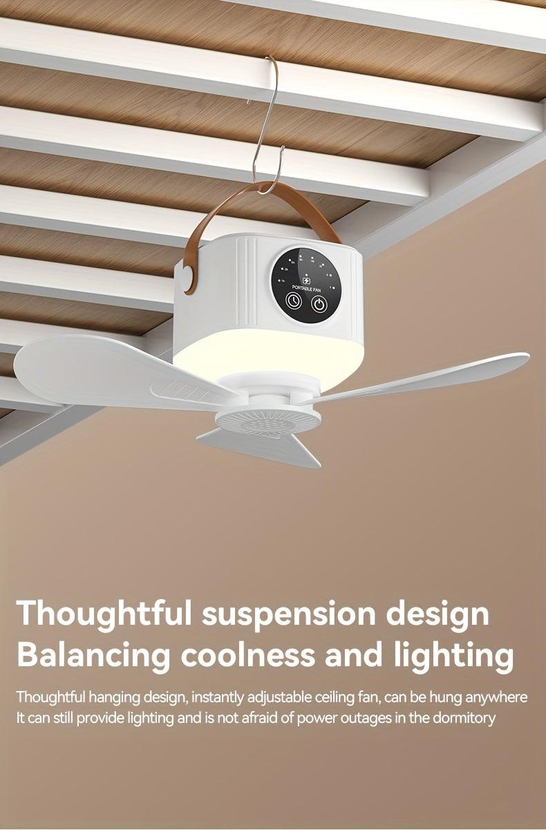 Portable Camping Fan with Light, Free Hook & Optional Tripod | Quiet USB Rechargeable Fan with Remote, Adjustable Speed & Brightness | Long Life, Outdoor Tent Fan for Bedroom, Dorm, Travel - Buy online at  Vibe In Cart.