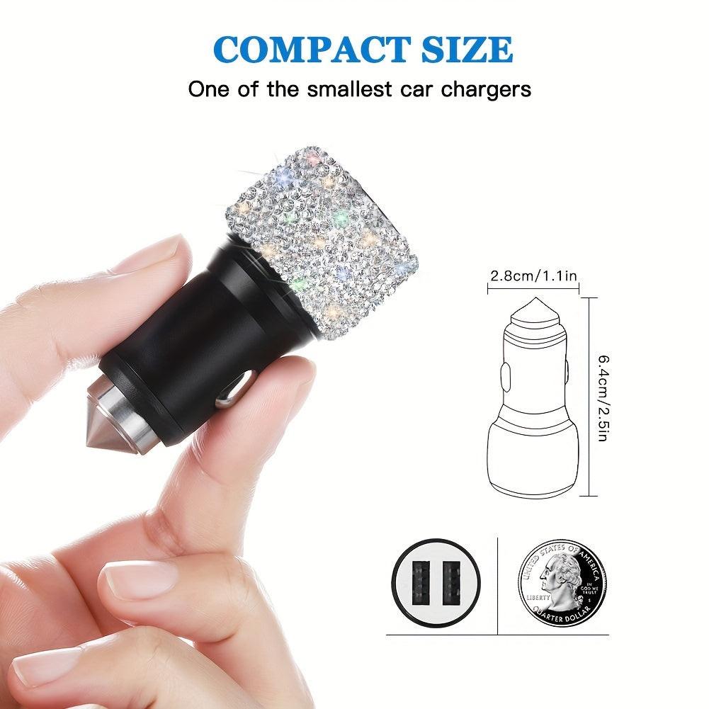[Shiny Diamond Car Charger] Shiny Artificial Diamond Car Charger | Dual USB Ports, Lightweight Aluminum Alloy, Male to Male Connector, 12-24V Power Adapter, Car Interior Decor & Safety Hammer, Without Battery, Vehicle Accesso - Buy online at  Vibe In Cart.