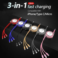 2pcs 3-in-1 Retractable Fast Charging Cables with Lightning, Micro USB, and Type-C Connectors - Multi Charger Cord for iPhone, for iPad, for PS Consoles, Tablets & More - Buy online at  Vibe In Cart.