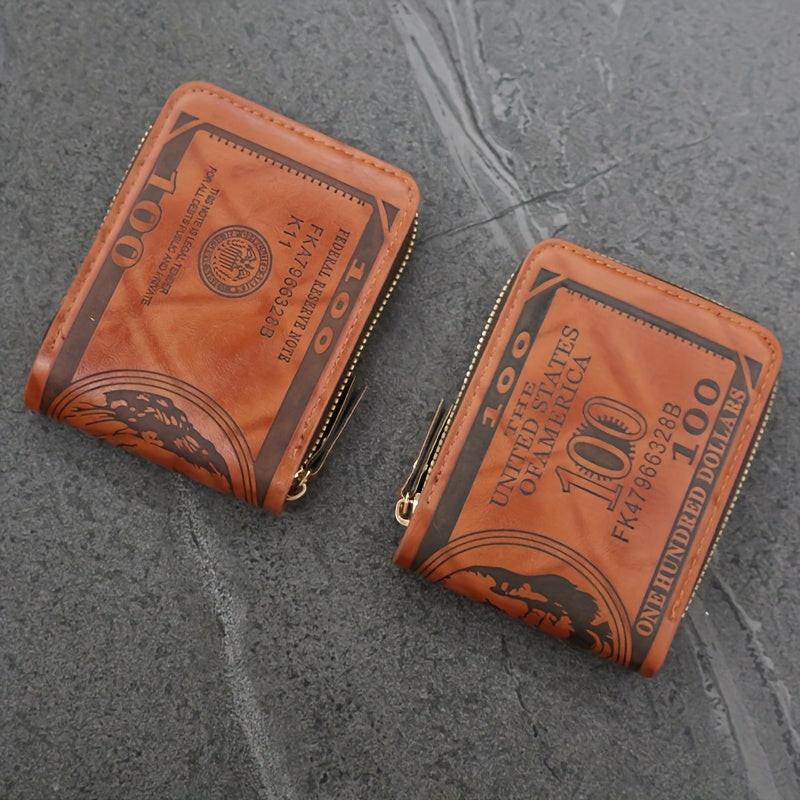 Men'S Faux Leather Zipper Wallet, Street Style, Black, Ultra Light, Retro Printed, USD Short Zipper Cross Border, with Grommets, Non-Braided Weaving, Hand Wash or Professional Dry Clean, for Friends, Husbands, Commuting, Busi - Buy online at  Vibe In Cart.