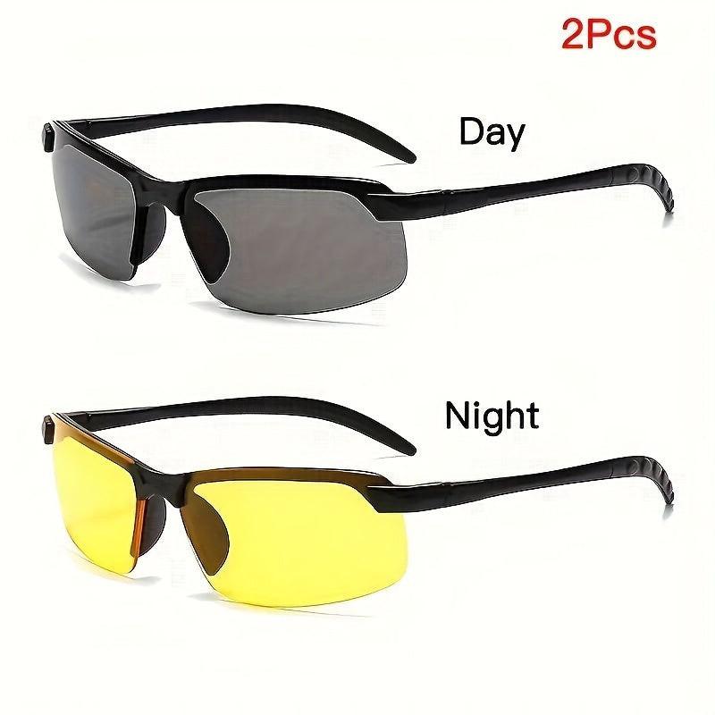 2pcs, Outdoor Driving Glasses (1 Pair Of Daytime Vision+1 Pair Of Nighttime Vision), Enhance Visibility, Anti Glare, Half Frame Design, Comfortable And Safe for Night Driving And Racing Enthusiasts - Buy online at  Vibe In Cart.
