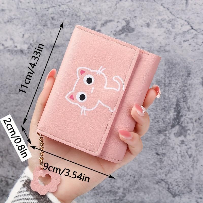 Cartoon Cat Print Girl Cute Coin Wallet PU Triple Fold Lady Card Bag Wallet Portable Document Storage Bag Student Coin Wallet Travel Wallet - Buy online at  Vibe In Cart.