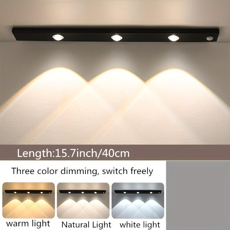 3 Color Dimmable Easy to Install USB Rechargeable Motion Sensor LED Strip Light - Wireless Plastic Lamp with Sunset Pattern for Kitchen, Wardrobe, Cabinet, Bedroom - Ceiling Mount, Lithium Battery Powered - Buy online at  Vibe In Cart.