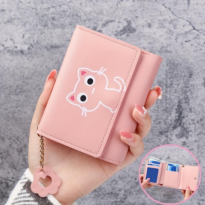 Cartoon Cat Print Girl Cute Coin Wallet PU Triple Fold Lady Card Bag Wallet Portable Document Storage Bag Student Coin Wallet Travel Wallet - Buy online at  Vibe In Cart.