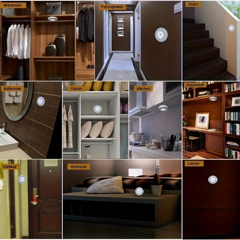 Motion Sensor Puck Lights Available in Sets of 3, 6, 9, Or 12, These Battery-Operated LED Night Lights Are Perfect for Illuminating Stairs, Closets, And Under Cabinets. They Can Be Easily Stuck Anywhere in Your Home, Kitchen, - Buy online at  Vibe In Cart.